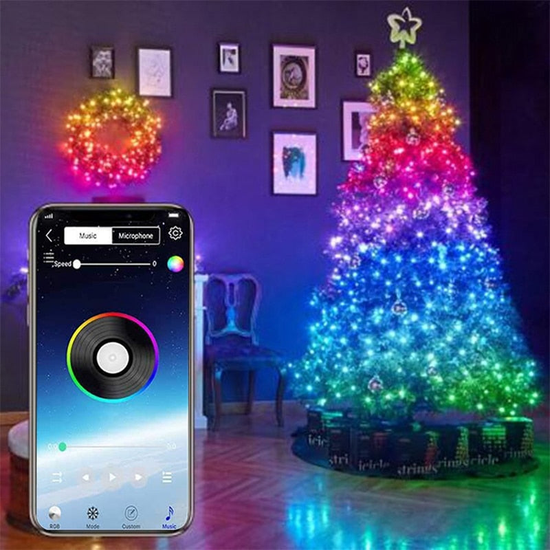 Christmas Tree Decoration LED Lights Smart Bluetooth Personalized String Lights Customized App Remote Control Lights Dropship