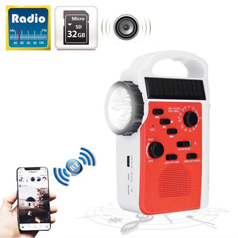 AM/FM Bluetooth Solar Hand Crank Dynamo Outdoor Radio With Speaker Emergency Receiver Mobile Power Supply Flashlight